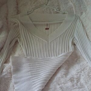 No Boundaries Cream V-Neck Ribbed Sweater